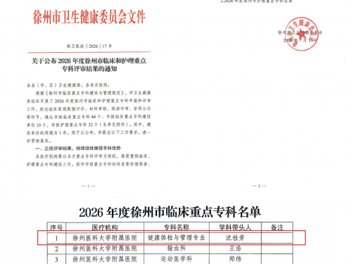 全市首批！徐医附院健康管理中心获评市级临床重点专科